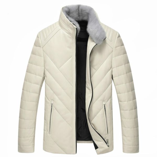 

men's leather & faux winter luxury genuine coat men thick warm down jacket collar outwear clothes sheepskin lwl1072, Black