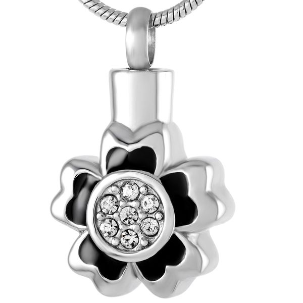 

ijd9212 stainless steel cremation white crystal black sunflower pendant keepsake memorial for pet human for ashes urn jewelry, Silver