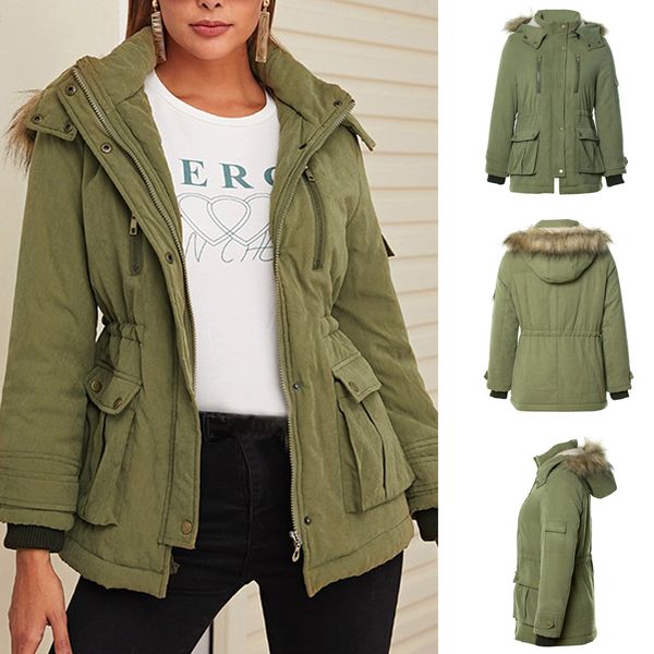

winter jacket women 2019 new warm fur collar slim zipper outerwear parka female snow wear long jacket coats plus size s-xl#j30, Black