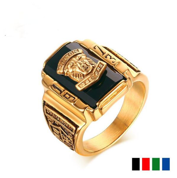 

1973 walton hutou navy titanium steel men's personality retro ring mail, Golden;silver