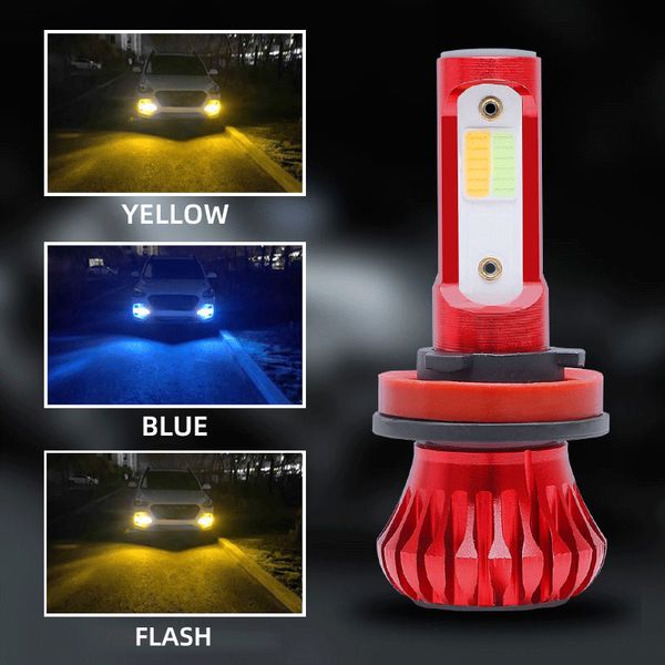 

2x cob h11 driving car headlight 8000k ice blue 3000k amber yellow led fog lights bulbs drl dual color lamps h8 h9