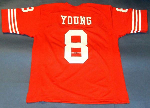 

retro #8 steve young custom mitchell & ness jersey red mens stitching high-end size s-5xl football jerseys college ncaa, Black;red