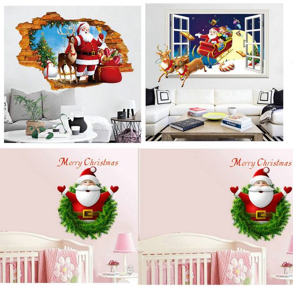 

retail kids christmas santa 3d wall stickers bedroom living room creative stickers background sticker decorative pvc wallpapers home decor