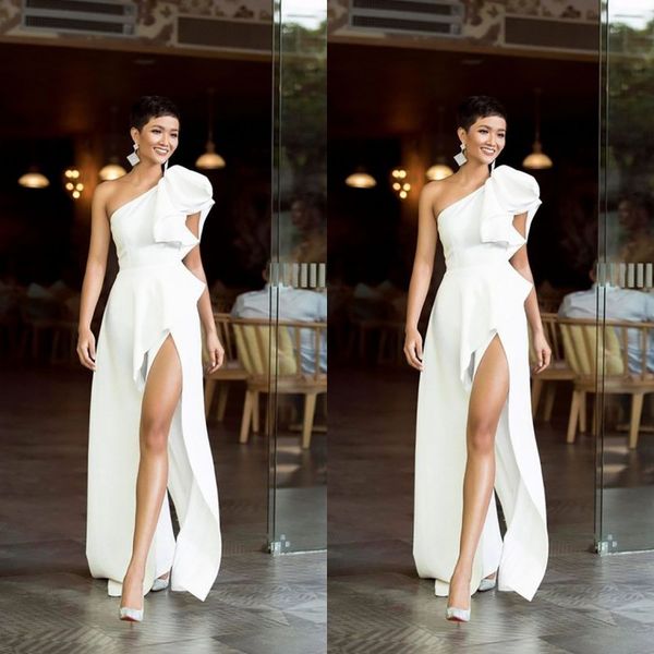 

simple pure white one shoulder evening dresses warm formal party dress elegant high split prom gowns vintage vestido de festa, Black;red
