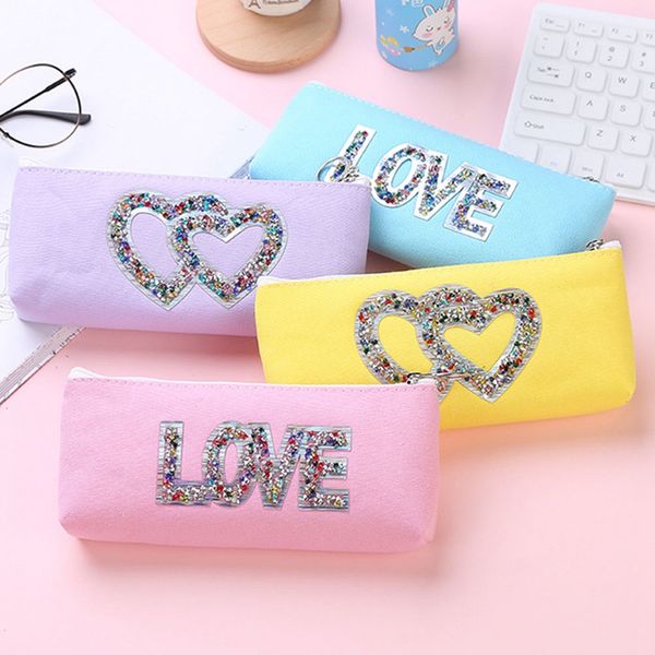 

mini kawaii diamond love school pencil case cute laser sequined penal pencilcase for girls large pen bag box stationery pouch