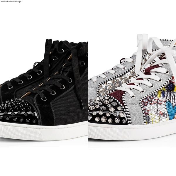 

original 2020 fashion luxury designer shoes men women spike sneakers yellow red grey white leather suede, Black