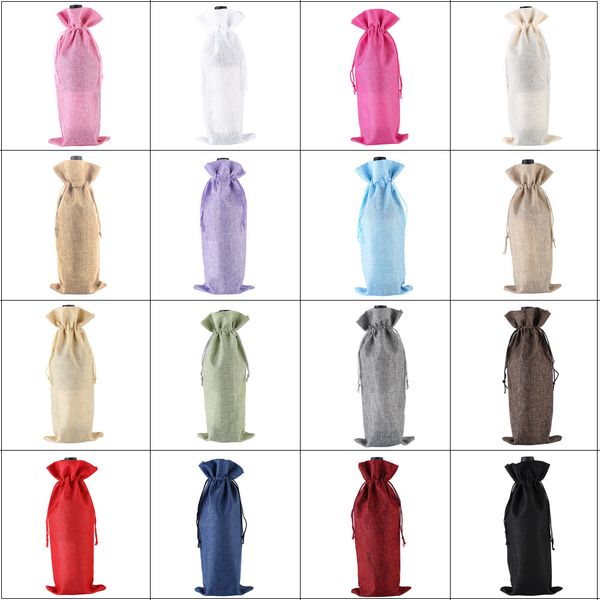 

burlap wine bottle bags champagne wine bottle covers gift pouch packaging bag wedding party festive christmas decoration 15*35cm
