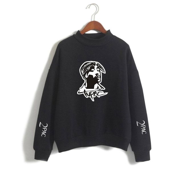 

2pac tupac shakur hoodie men long sleeve fleece turtleneck sweatshirt casual pullover hooded jacket coat hip hop streetwear, Black