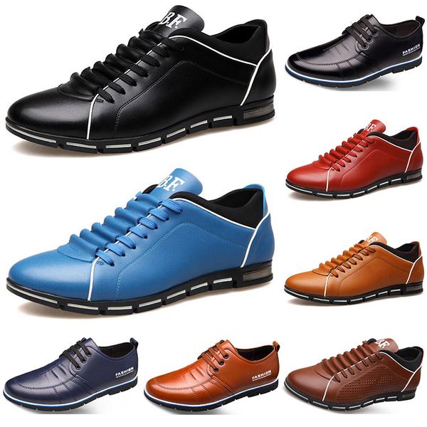 

2020 designer men leather casual shoes black navy blue brown business fashion flat party size 38-45 mens trainers sneaker color3
