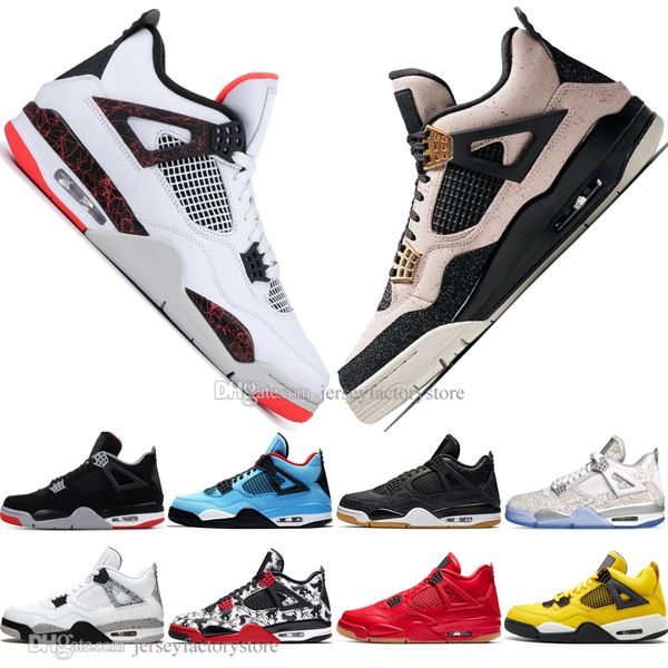

new 2019 bred 4 4s what the cactus jack laser wings mens basketball shoes denim blue pale citron men sports designer sneakers 5.5-13