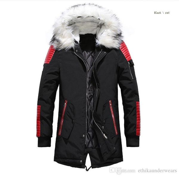 

пуховик мужчин зимние куртки пальто черный теплый пуховик с капюшоном открытый меха мужские толстые ветровки плюс размер известный бренд m-3, Black