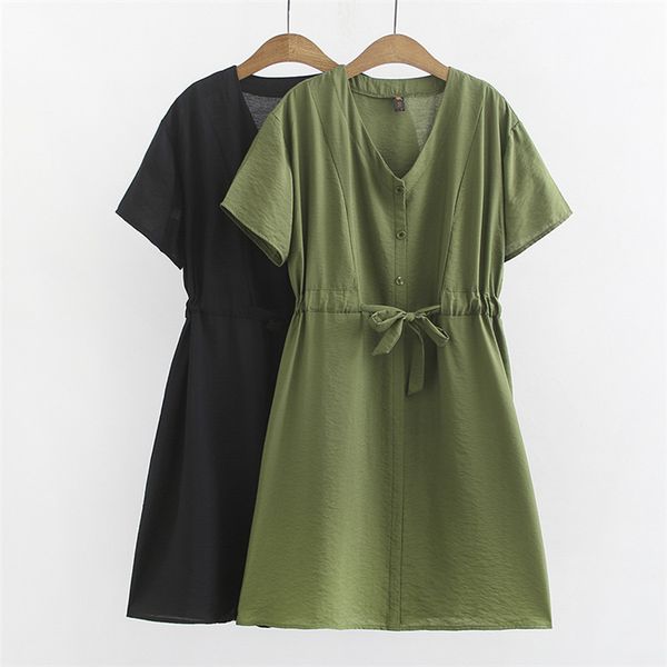 

2020 new spring summer cotton dress women loose sashes dresses solid summer lady dress oversize plus size, Black;gray