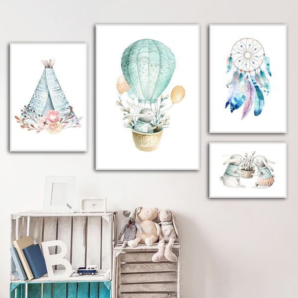 

paintings flower feather tent balloon wall art print canvas painting nordic posters and prints nursery pictures baby kids room