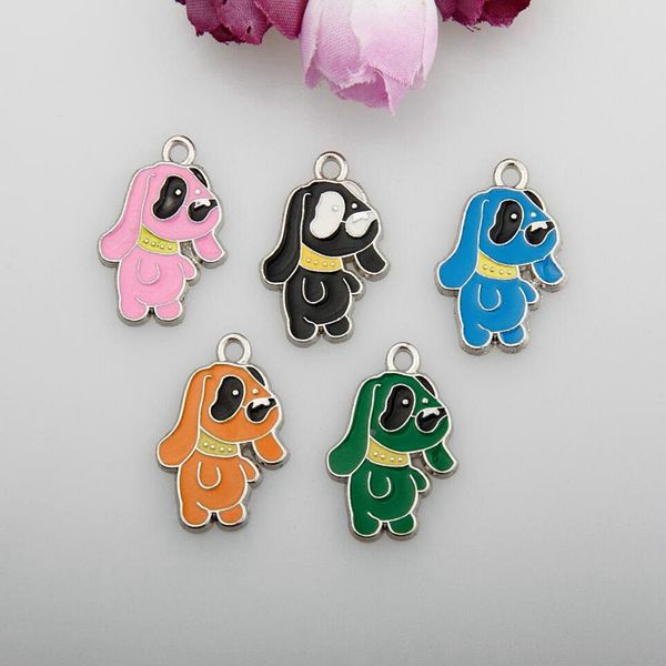 

горячие продажи 50 шт. сплава падение глазури многоцветный большие глаза собака pet подвески для изготовления braceletsnecklace фитинг аксес, Bronze;silver