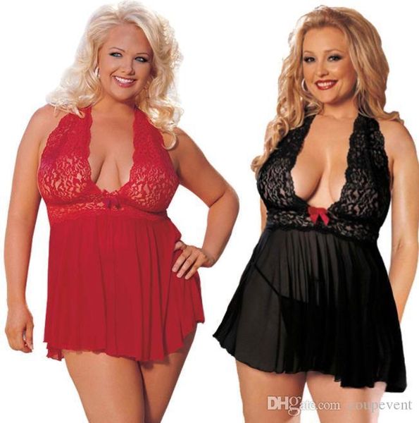 

women pajamas lace halter plus size skirt red black 5xl 6xl, Black;white
