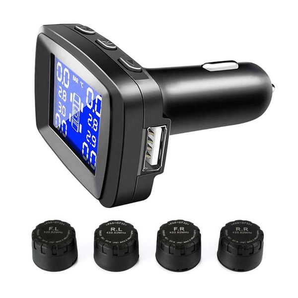 

tpms tire pressure monitoring system with usb socket in monitor, cigarette lighter plug universal wireless car alarm system lc