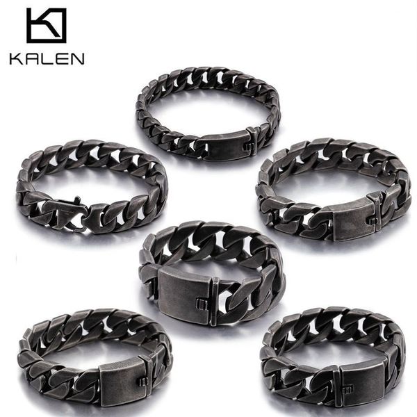

kalen retro matte bike chain bracelets for men chunky heavy stainless steel brushed black link chain bracelet male jewelry, Golden;silver