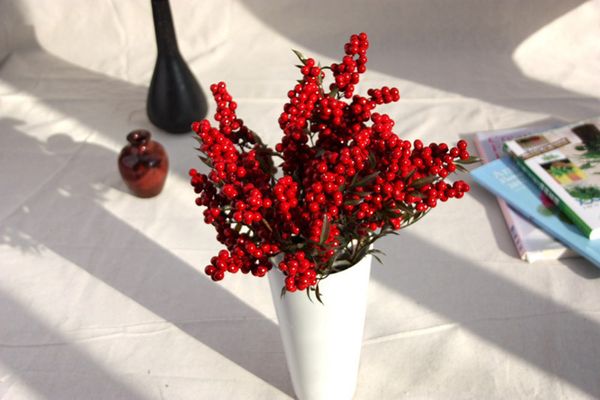 

5pcs artificial realistic christmas berry bean fake flower floral christmas garden living room decoration