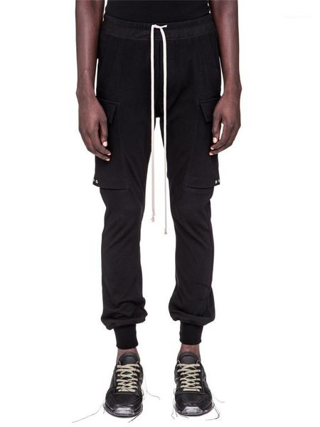 

multi pockets drawstring homme pants mens hip hop pants mens designer pants fashion 19ss ro style 3d tailoring, Black