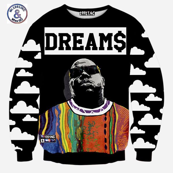 

mens designer hip hop spirit digital printing set head 3d sweater clothing, Black