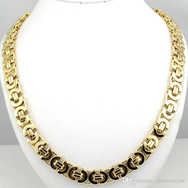 Fashion 11mm Gold Huge & Heavy Long Men Chain Necklace 316L Stainless Steel Byzantine Necklace Jewelry free shipping