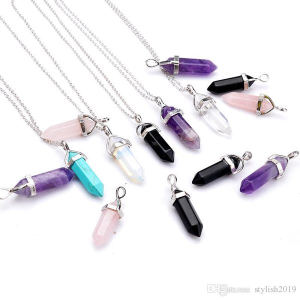 

amethyst necklaces chain bullet natural jewelry quartz crystal point shape gemstone wcw082 opal stone pendant real chakra healing bead hjbl