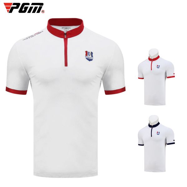 

pgm golf men short sleeve t-shirt summer zipper neck sports shirts golf sportswear d0778, Black;blue