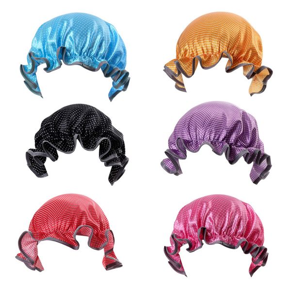 

kids boys girls double layer shower cap satin waterproof bathing hat children dotted hair cover protector toddler kids shampoo