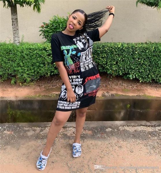 

fashion crew neck short sleeve dresses summer designer womens dress casual funny digital printed dresses, Black;gray