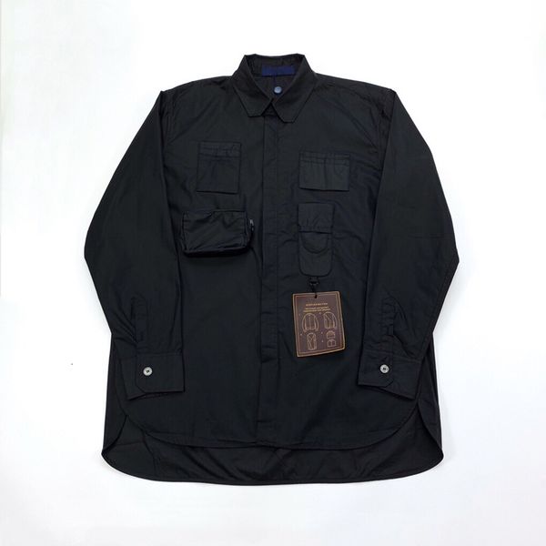 

19ss shirt jacket black spring autumn zipper pocket button shirt men women outdoor casual street hip hop coat outwear jacket hfhljk049, Black;brown
