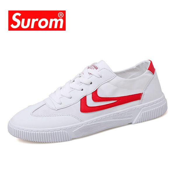 

surom men's flat casual shoes 2019 new sneakers fashion breathable classic casual shoes men's comfortable wild lace sneaker, Black