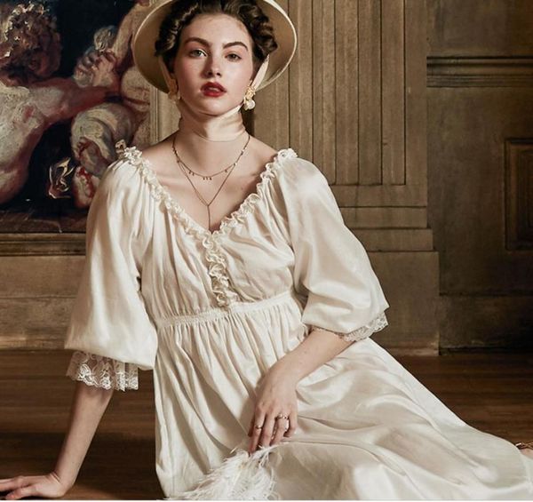 

medieval european style 2020 summer dress cotton nightgown romantic nightdress gown sleepwear elegant ladies nightgown, Black;red