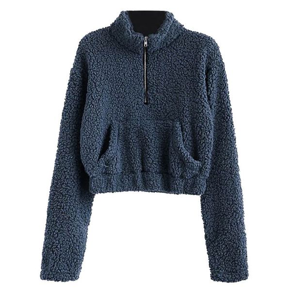 

women's hoodies & sweatshirts women long sleeve zip up crop solid color turtleneck fleece sweatshirt f42f, Black