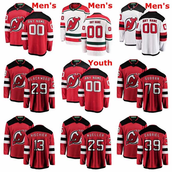 

new jersey devils jerseys p.k. subban jersey nico hischier mirco mueller blackwood kurtis gabriel red white hockey jerseys custom stitched, Black;red