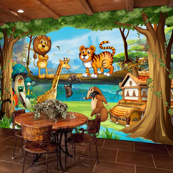 Afrescos Murais de parede em 3D bela floresta Animal dos desenhos animados Photo World Wallpaper For Children quarto Papier Peint Enfant ecologicamente correta