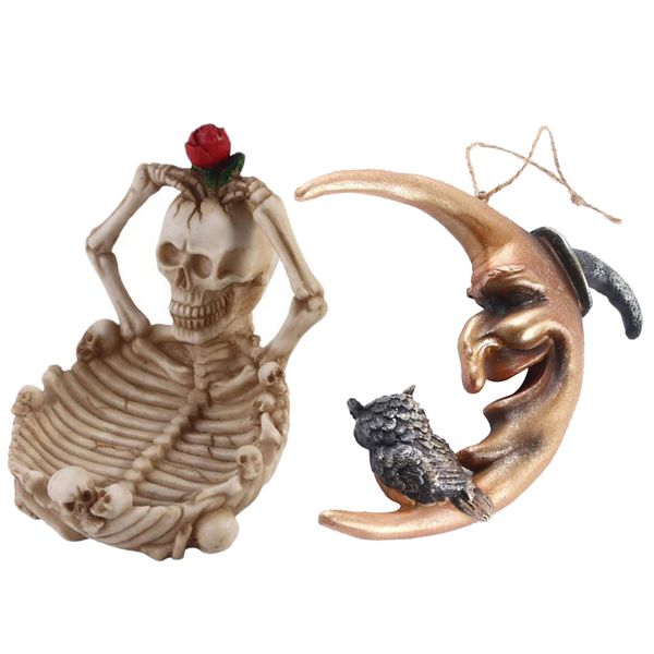 

set of 2 skull moon skull ashtray simulation resin table decoration