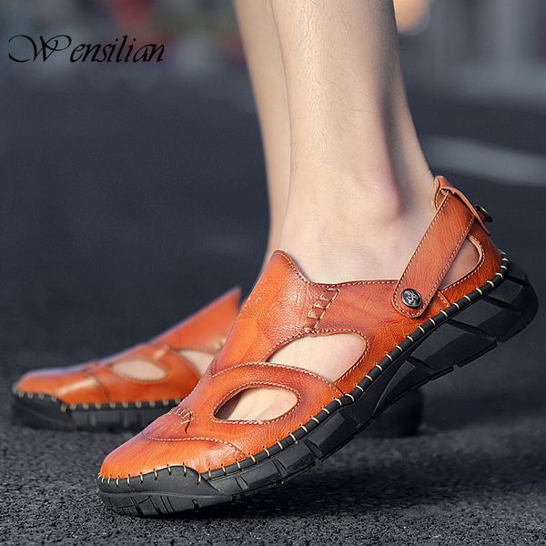 

men's sandals summer soft sandals leather men summer beach shoes men's casual shoes big size outdoor slippers zapatos hombre, Black