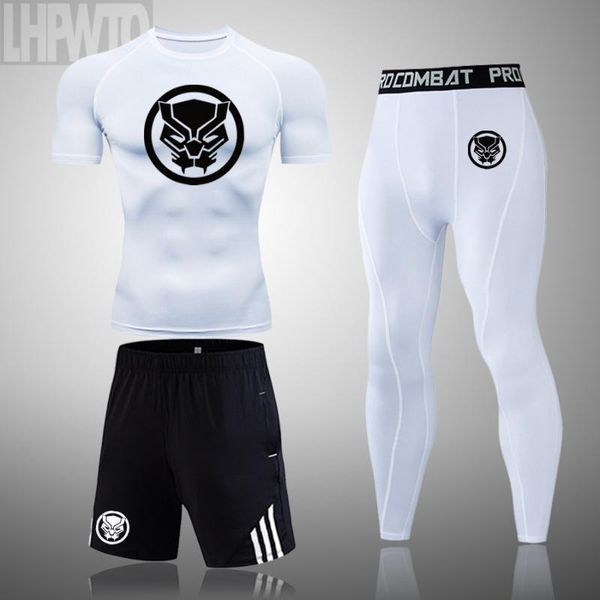 

new black panther men running sport compression sets t shirt pants suit jogging workout set male gym fitness sportswear leggings, Black;blue