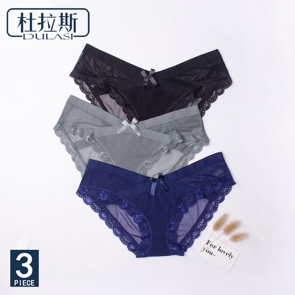 

women's panties 3pcs/lot underwear transparent mesh breathable briefs low-rise bow floral panty for ladies girls dulasi, Black;pink