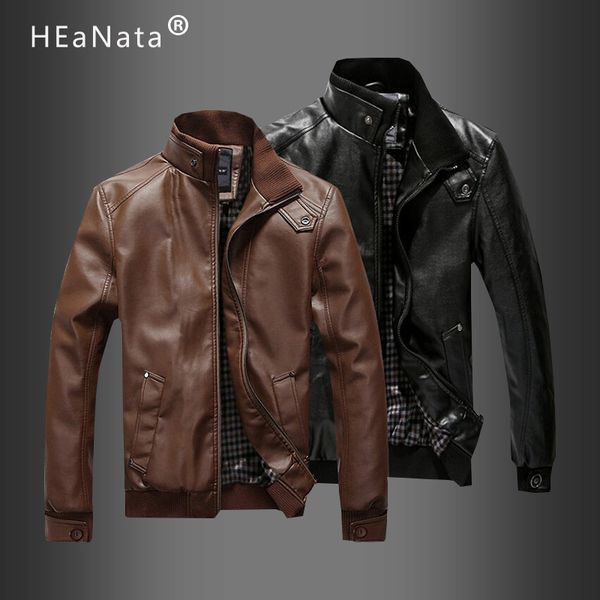 

fashion brand men pu leather jackets winter new men's comfortable stand collar zipper leather jacket male casual clothing, Black;brown