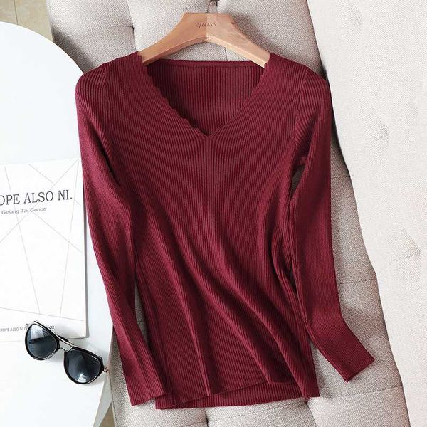 

women's sweaters 2021 basic wavy v-neck solid autumn winter sweater pullover women female knitted slim long sleeve badycon, White;black