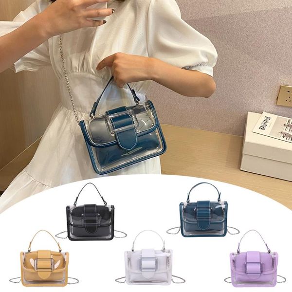 

portable women small shoulder handbags unique clear pvc pu chain totes bags for outdoor shopping traveling ornaments