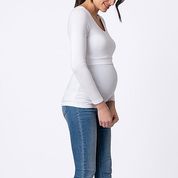 

nursing women solid o-neck breastfeeding long sleeve winter tshirt elegant pregnant maternity clothes ropa embarazada 19aug, White