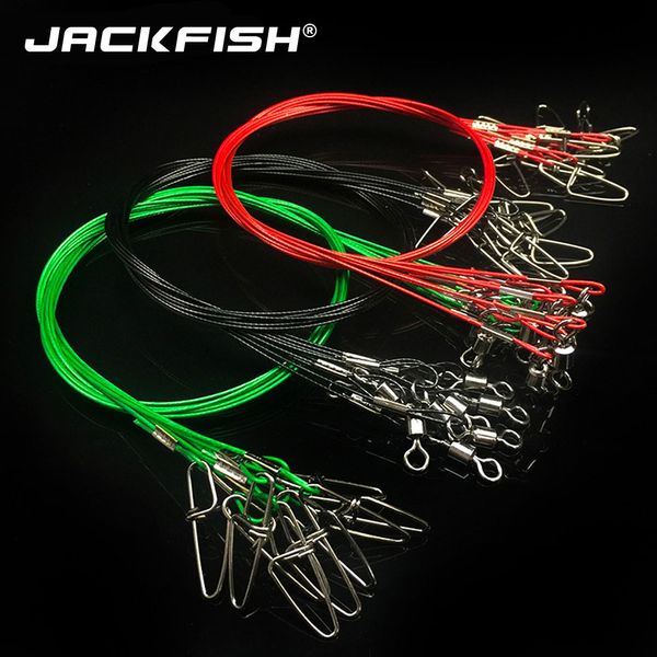 

jackfish 10pcs/lot max drag 67kg steel wire leader line with swivel fishing connector 50cm fishing line sink rope