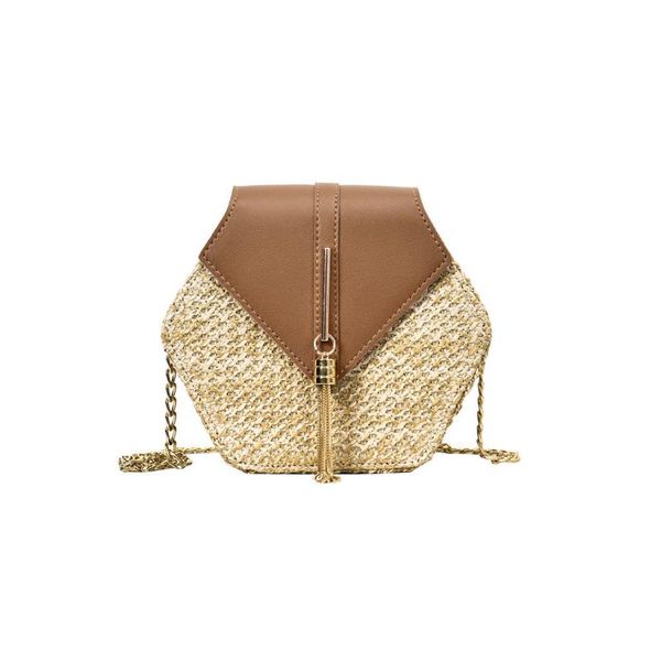 

hexagon mulit style straw+leather handbag women summer rattan bag handmade woven beach circle bohemia shoulder bag new d3