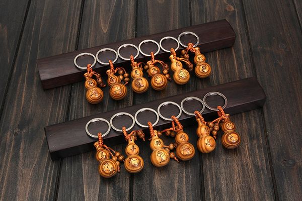 Portachiavi zucca legno di pesco Fu Lu ciondolo portachiavi zodiaco 12 costellazioni ciondoli animali in stile cinese portachiavi regali decorazioni pendenti per auto