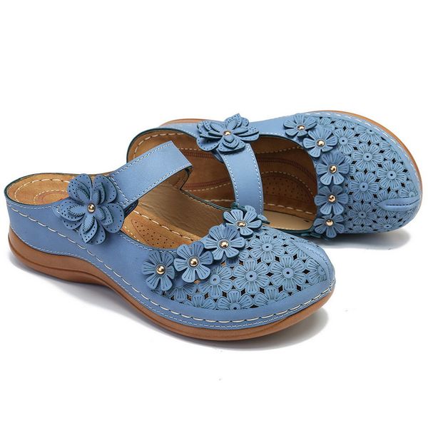 

litthing 2020 flower sandals women vintage shoes ladies comfortable ankle hollow round toe sandal soft summer shoes chaussures, Black