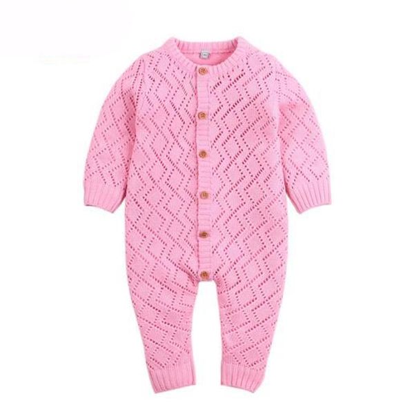 

4 colors Baby kids designer clothes girls Boy romper Knitted Hollow Out Soft Long Sleeve Romper infant girl Spring England Style romper