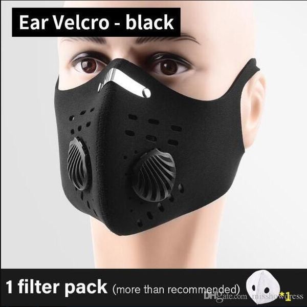 Máscaras reutilizáveis ​​Rosto de proteção com Fliters Valores Preto Carvão Ativado Filtro Boca Máscaras Designer Ciclismo Rosto Máscaras FY9038