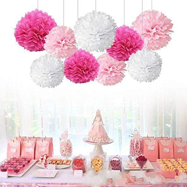 19 Pçs / set Rosa Pendurado Decorações Definir Ventiladores De Papel Papel De Tecido Pom Poms Flor e Favo De Mel Bolas para Festa de Aniversário festival de Casamento menina